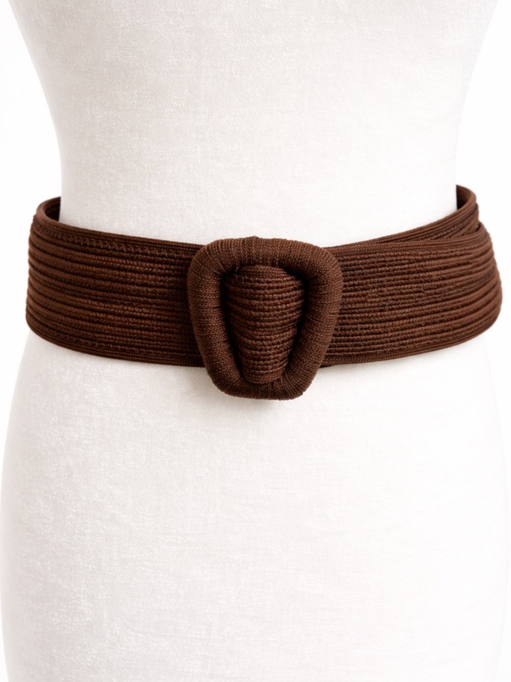 Vintage Chocolate Brown Woven Stretch Waist Belt Covered Buckle
